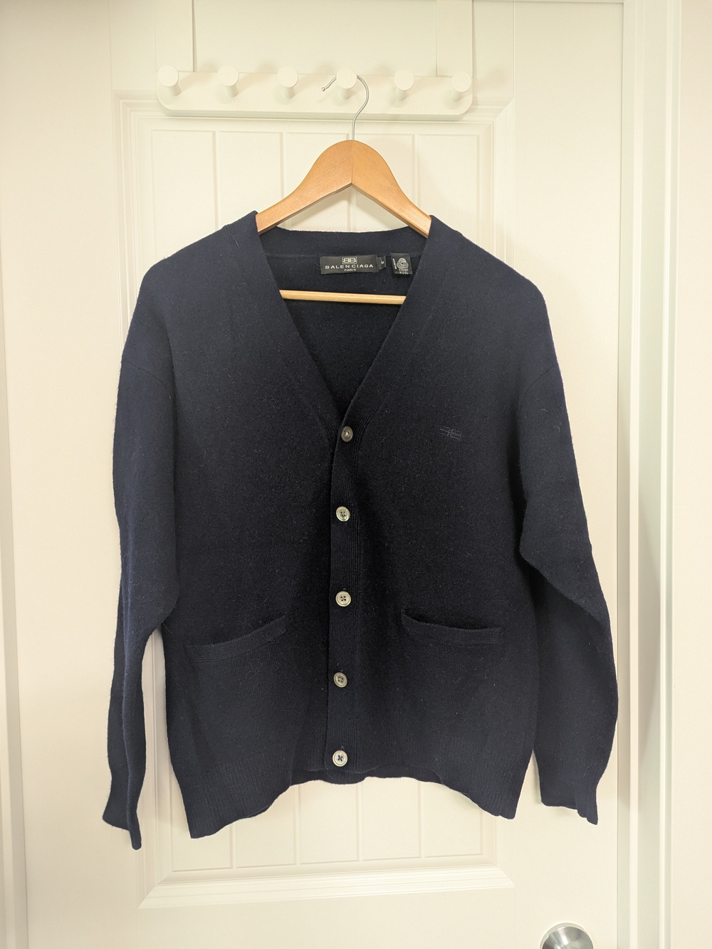 Balenciaga Vintage Womens Navy Wool V-Neck Cardigan Size 2